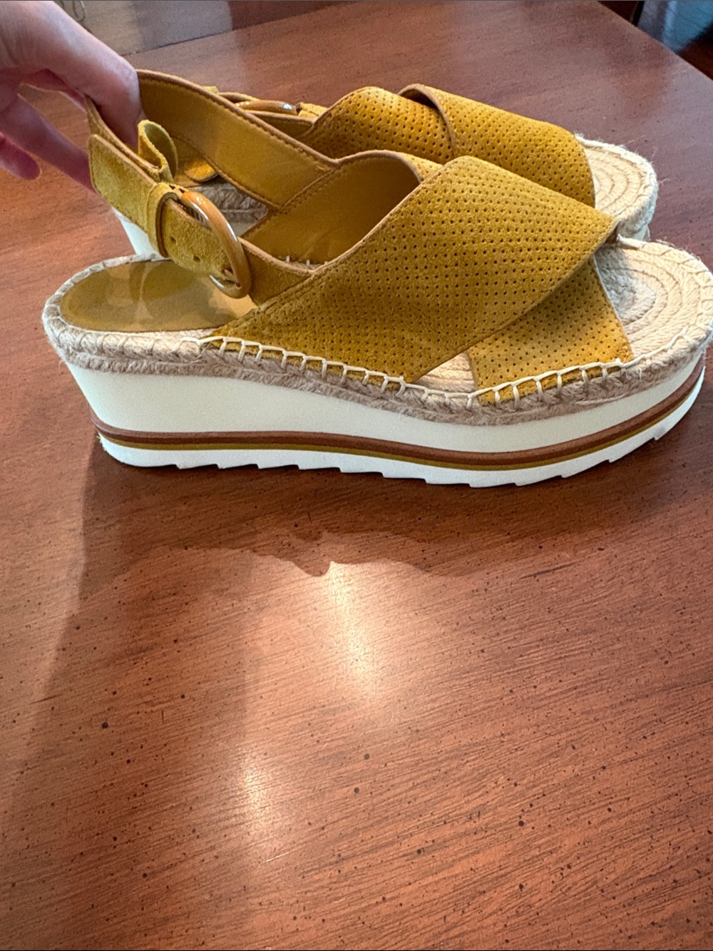 Marc Fisher Mustard Suede Platform Espadrille Slingback Sandals